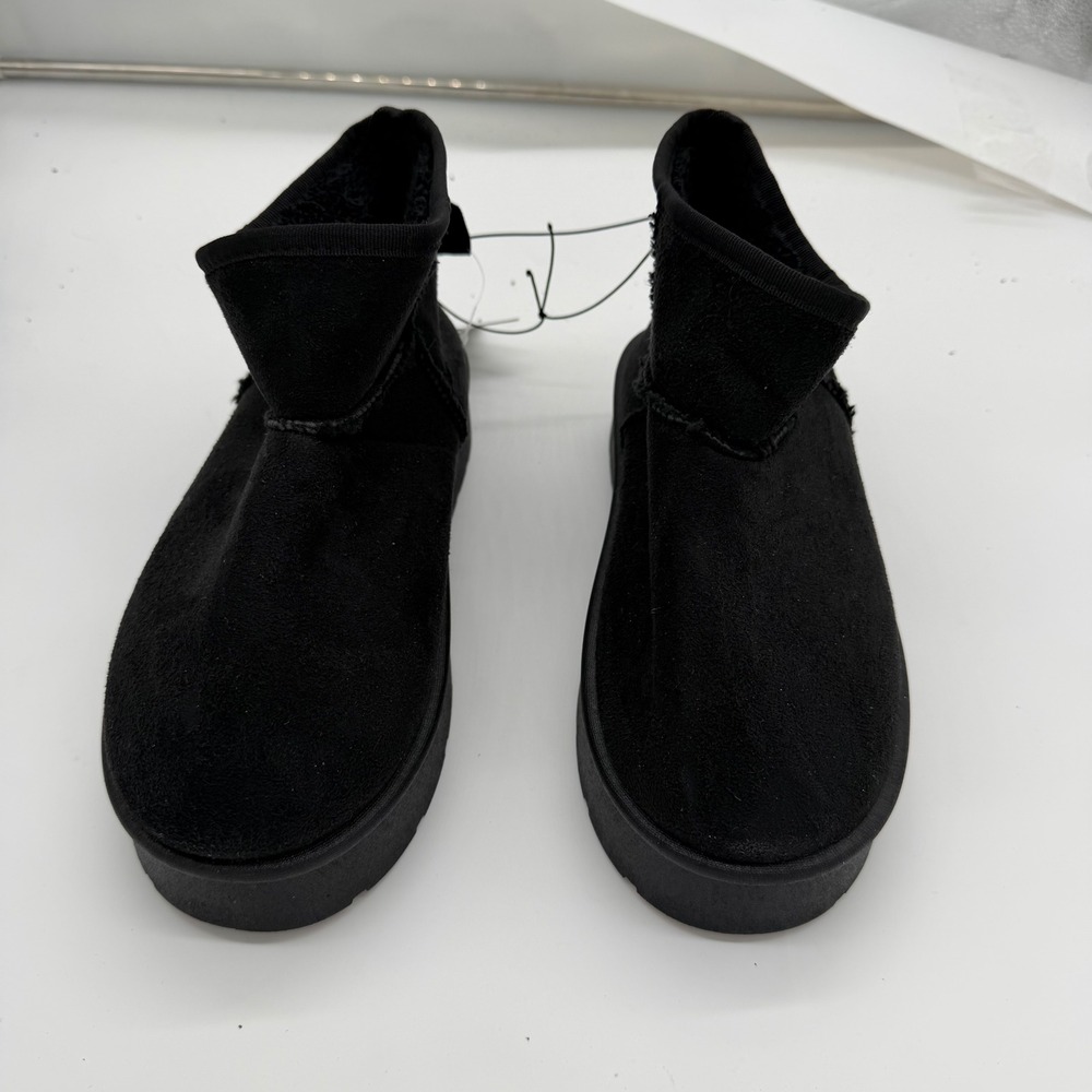 Love 83 Black Faux Suede Platform Ankle Boots Faux Fur Lined Size 10 NEW